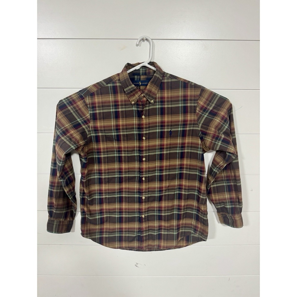 Men's RALPH LAUREN Earth Tones Plaid Button Up Long Sleeve Brushed Shirt Sz LG - Picture 2 of 7